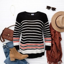 LuLaRoe Mariah Knit Sweater - Black, White  Coral - XL