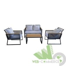 SET SALOTTO DA ESTERNO DIVANO 115x70xh78 cm 2 POLTRONE TAVOLINO NERO CUSCINO