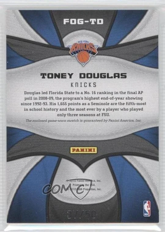 2009-10 Certified Fabric of the Game NBA Die-Cut /50 Toney Douglas Rookie RC - Image 2 of 2
