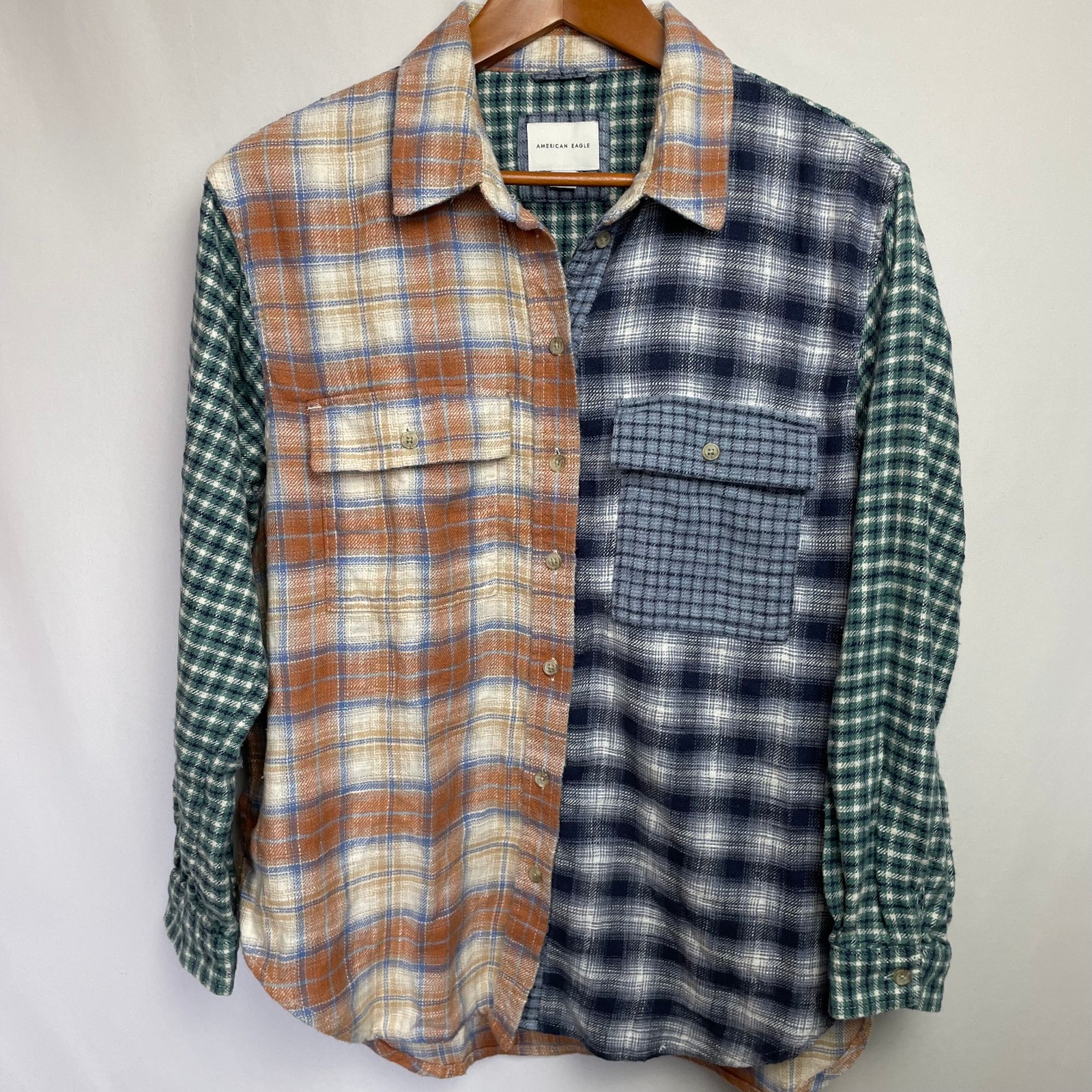 American Eagle Womens Patchwork Flannel Shirt Siz… - image 1