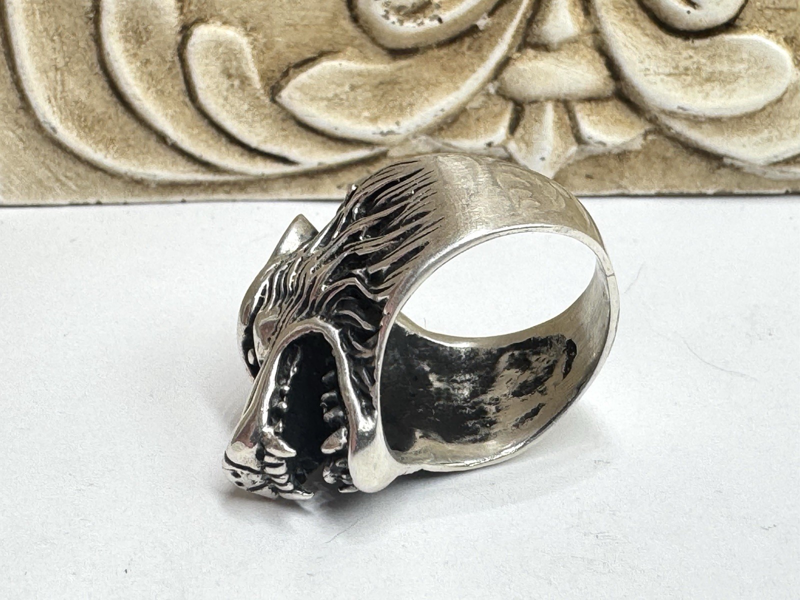 Vintage Solid Sterling Silver Ring 925 Native Wol… - image 2