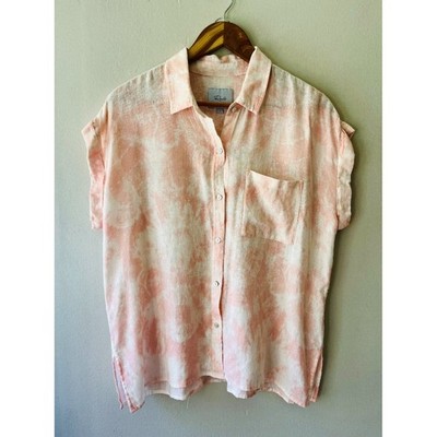 Rails Sz L Whitney button down shirt blouse in a peach pink tie-dye pattern