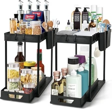 2-Pack Under Sink Organizer – 2-Tier Sliding Storage Rack for Bathroom & Kitch