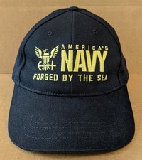 Navy Forged by the Sea Dark Blue Baseball Hat Cap Hook&Loop USA made Embroidered
