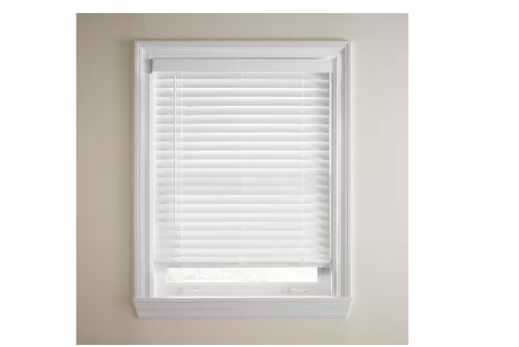 White Cordless Faux Wood Blinds Windows with 2 in. Slats  36" L / SELECT WIDTH