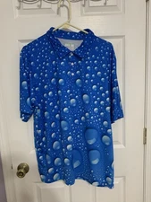 Obnoxious Golf Men's Blue Water Drops Short Sleeve Golf Polo Shirt XL