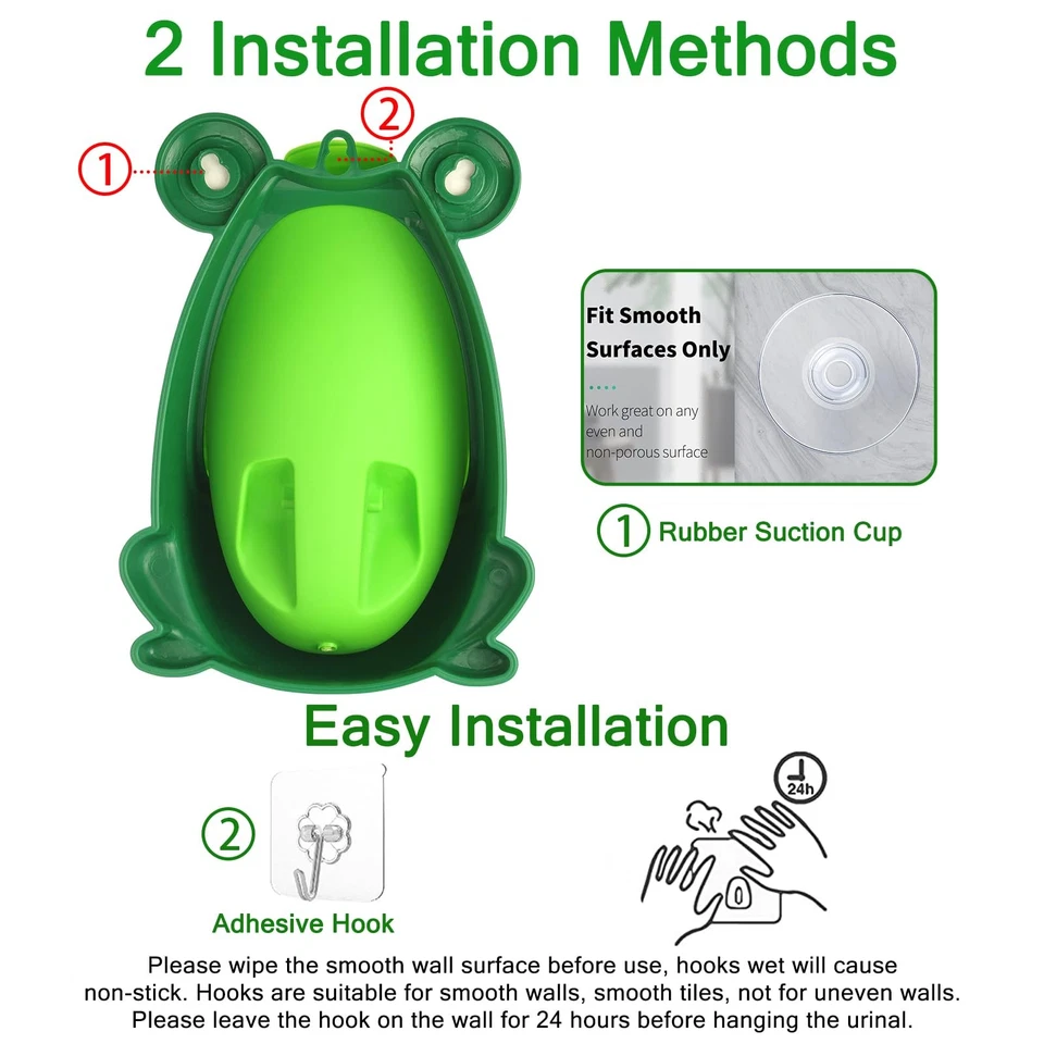 Urinario de entrenamiento para ir al baño de rana AOMOMO para niños inodoro con divertido objetivo verde Foto 3 de 4