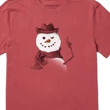 Life is Good Red CHRISTMAS S/S Crusher Shirt "SNOWMAN PEACE SIGN" Women's XL NWT