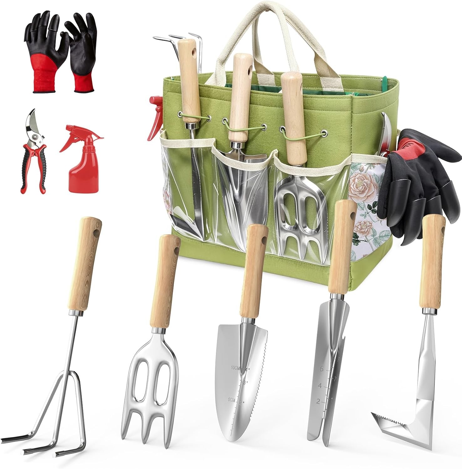 9-Pc Heavy Duty Garden Tool Set w/Tote Bag, Stainless Steel Hand Tools