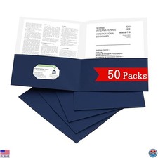 50 Pack Two Pocket File Folders with Card Slot, Letter Size, Royal Blue
