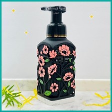 Bath  Body Works PINK FLOWER Black Metal Hand Soap Holder Sleeve POPPY Flowers