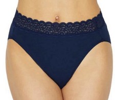 Vanity Fair Flattering Lace Hi- Cut Cotton Brief Panty Medium 6 Blue Color