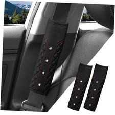 Bling Car Seat Belt Cover, 2PCS Soft Breathable Leather Safety Seatbelt Black