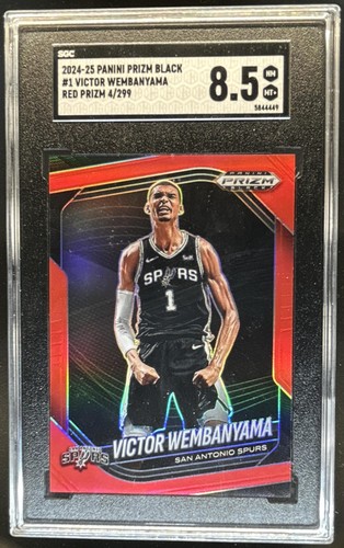 2024-25 Panini Prizm Black Victor Wembanyama Red Prizm #/299 Spurs SGC 8.5