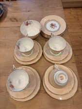 Vintage English Bone China Tea Set for 4, Sugar Bowl & 10 Matching Side Plates