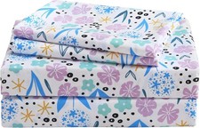 3 Pieces Girls Purple Floral Twin Sheet Set - Soft Microfiber Fitted Flat Sheets