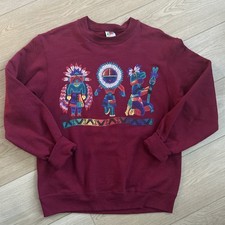 Vtg Y2K 90s Native American Appliqu  Sweatshirt Tribal Western Arizona Sz S