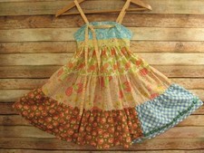 Matilda Jane Platinum ELLIE Dress Tiered Sz 8 Peaches Floral Plaid Roses 6/16