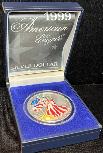 Painted - 1999 American Eagle Silver 999 Fine S$1 Dollar Coin -4