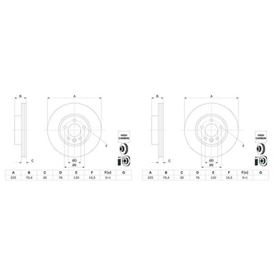 2x BOSCH BREMSSCHEIBEN Ø325mm VORNE passend für VW CRAFTER GRAND | 0 986 479 F22