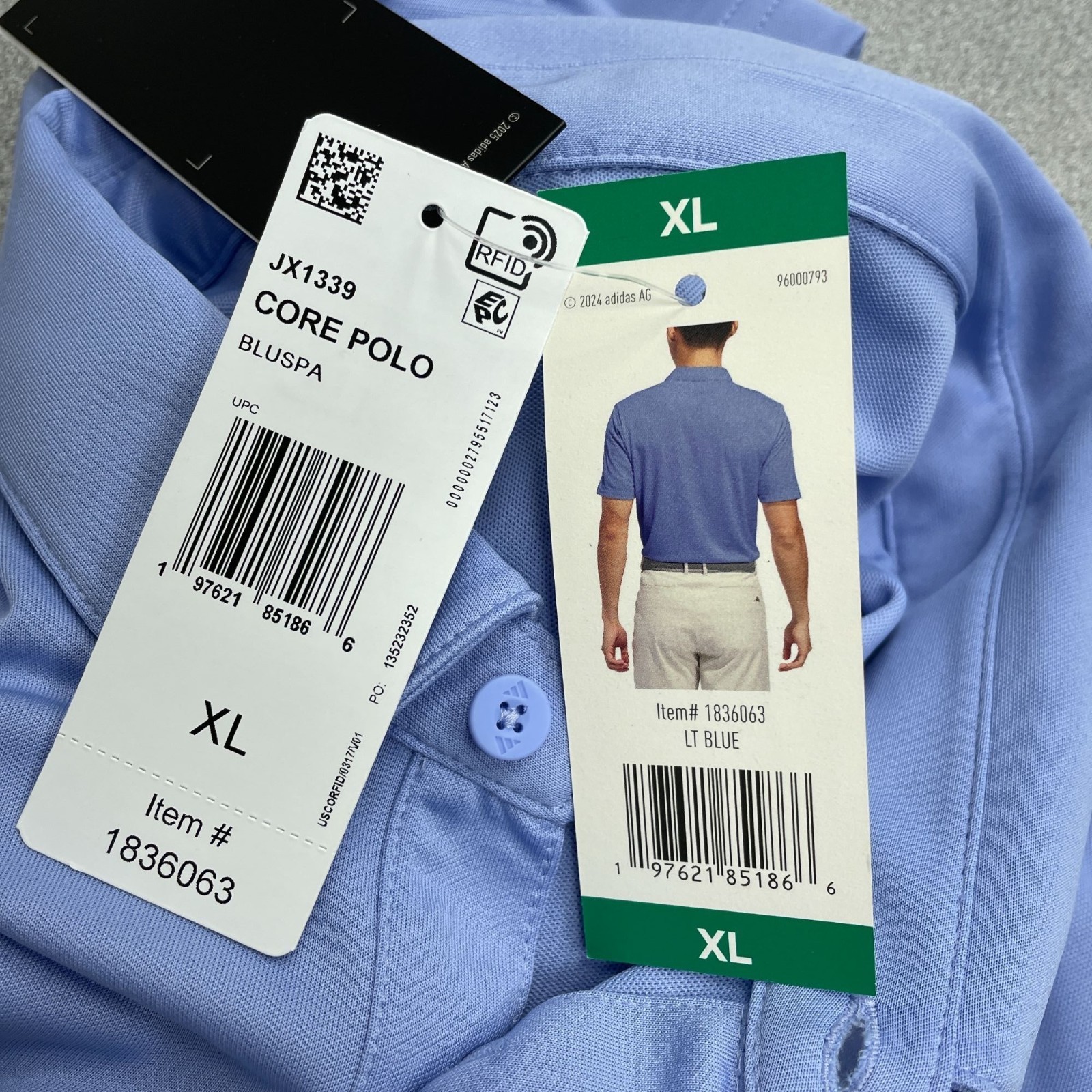 Adidas Men's XL Golf Polo Shirt Light Blue 100% Polyester  M0373 thumbnail 8