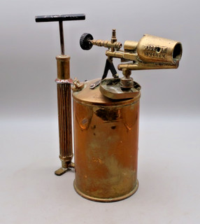 #F Large Antique Swedish Max Sievert Brass Blow Torch Blower 3 Liter 5 1/4 Pints