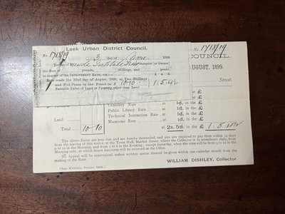 1899 Lauch Stadtbezirksrat Rate Nachfrage & Quittung - Maude Institut