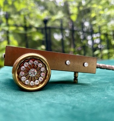 Vintage Jeweled Rhinestone Gold Metal Wheelbarrow Flower Cart Vanity Trinket Box
