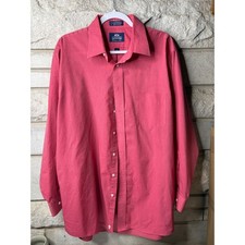 Stafford Mens Wrinkle Free Dress Shirt Dark Pink Long Sleeve 17 34-35 Broadcloth