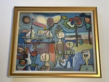 SCHWARTZ OIL PAINTING MID CENTURY MODERN COASTAL NAUTICAL MODERNIST BEACH SEA