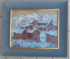 QUADRO DIPINTO A OLIO FIRMATO PAESAGGIO MONTANO INNEVATO CM. 24 X 30 