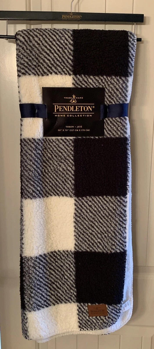 Pendleton Home Collection Sherpa Black Plaid Reversible Throw Blanket 50x70 NWT