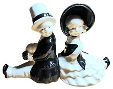 Vtg Ceramic Black  White Boy  Girl Bookends Shelf Sitters Made In Japan