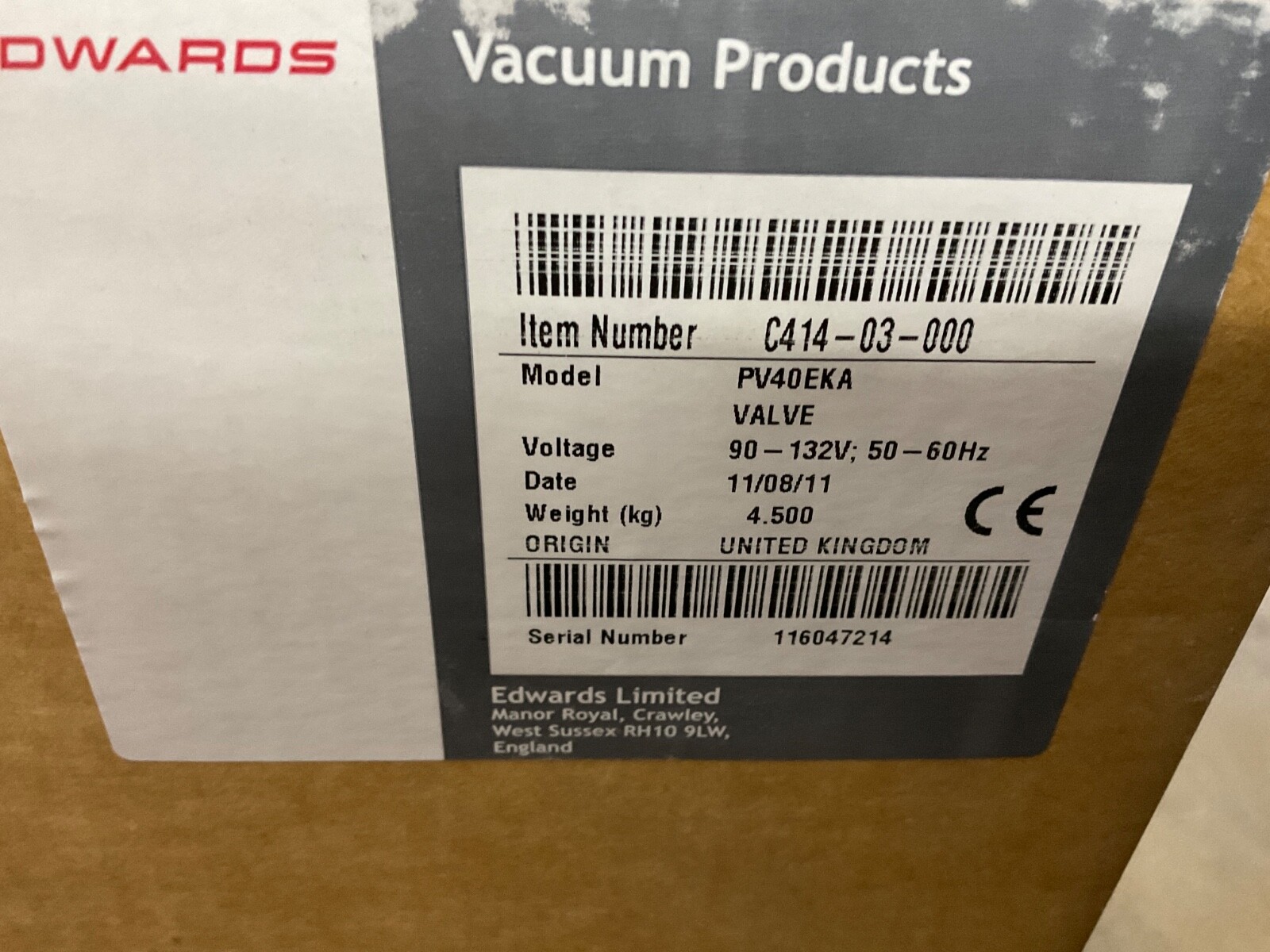 NEW IN BOX Edwards PV40EKA C41403000 Electromagnetic 110V Vacuum Isolation Valve