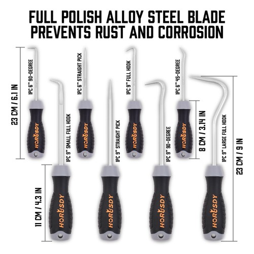 8pc Pick & Hook Set Extra Long O-Ring & Seal Remover Soft Grip Assorted Shapes - Picture 2 of 5