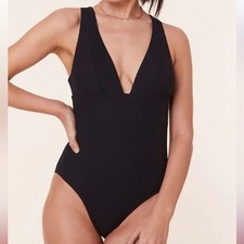 Andie Swim The Mykonos Rib One Piece LT Swimsuit Black size M Tall NWT