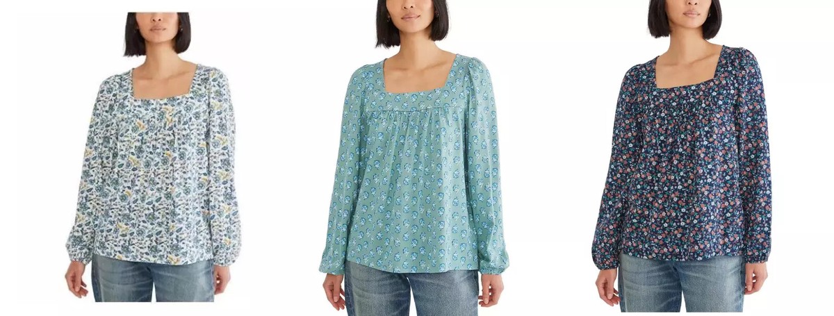 売れ筋商品|||ラッキーブランド カットソー トップス レディース Women's Shell-Sleeve Cotton Peasant Blouse Cream And Navy Jacquard PRINTED PEASANT BLOUSE | Lucky Brand