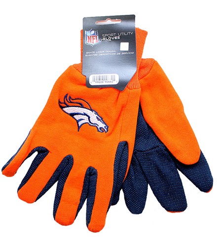 DENVER BRONCOS LICENSED ORANGE UTILITY GLOVES FOOTBALL NFL LICENSED HOLOGRAM - Picture 5 of 5
