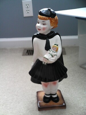 UNIQUE Hand Painted AZ Signed Girl in Uniform Holding Doll Statue 13 1/2'' Tall