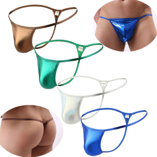Shiny Mens Sexy Backless Thongs Faux Leather G-string Jockstrap T-back Underwear - Picture 1 of 41