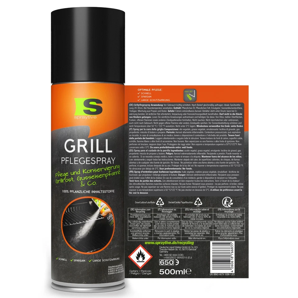 Spraytive 6x500ml Grill-Pflegespray Trennspray Anti-Haft Grillrost Gusseisen - Bild 2 von 4