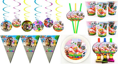 Talking Tom and Friends Baby Birthday Set Blowers Banner Plate Cup Straws Swirls