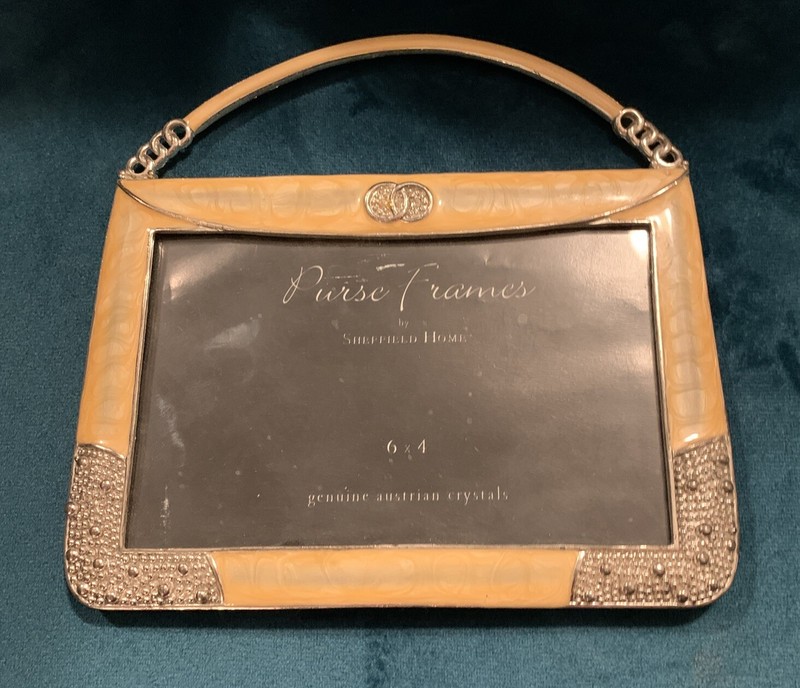 Sheffield Home Enamel Purse Picture Frame Austrian Crystal NOS