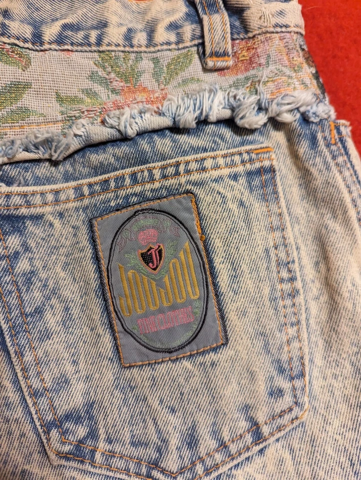Женские винтажные шорты синий свет стирка JOUJOU Jean джинсовой ткани размер 9 пэчворк Skater 80-х - Изображение 3 из 4