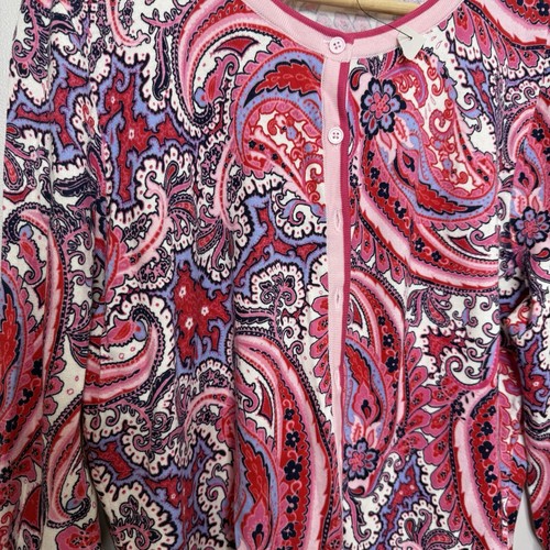 NWT Talbots Plus Size Paisley Print Button Front Cardigan Sweater Pink Red XLP - Picture 5 of 10