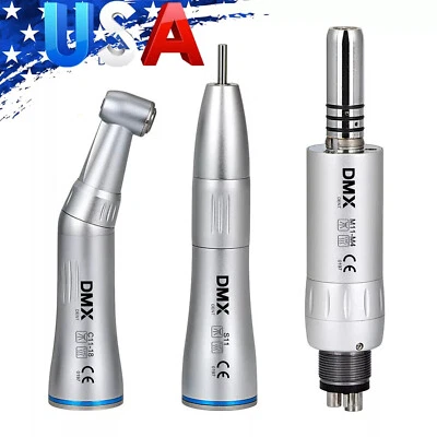 DMXDENT Dental Slow Low Speed Handpiece Push Contra Angle/Air Motor NSK Style 4 Holes US