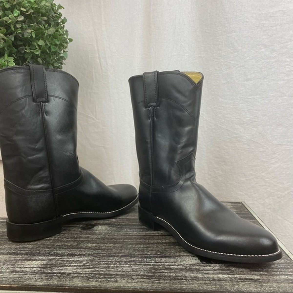 Justin 100% Leather Black Jackson Calf Height 3133 Western Cowboy Boots 7.5 NEW View 3