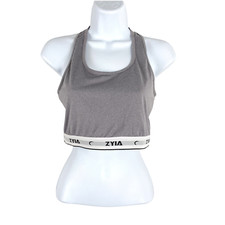Zyia Active Sports Bra Small Racerback Gray Athletic Logo Spell Out TP-837