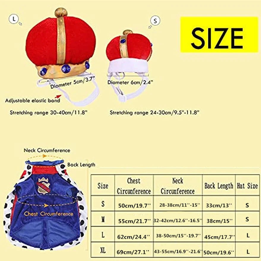 宠物狗万圣节国王服装斗篷带皇冠帽子狗滑稽连衣裙 — 第 3/4 张图片