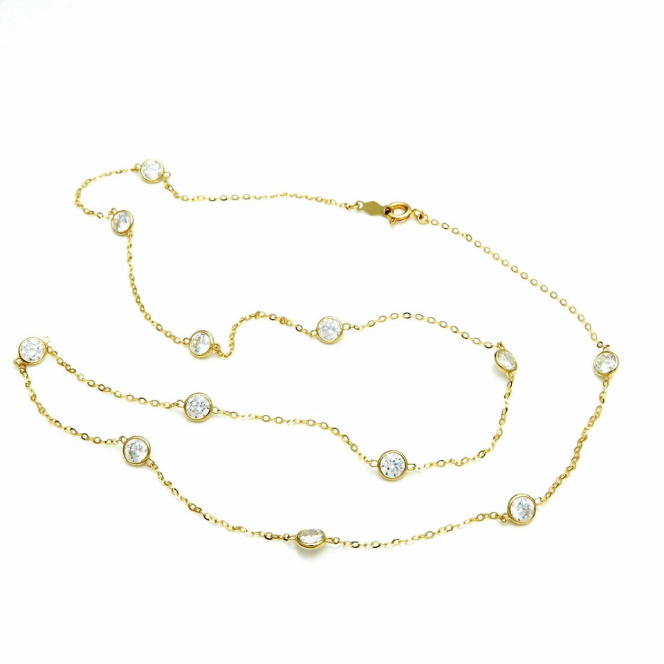 Collar estación diamante creado por yarda 3 quilates cadena bisel oro amarillo 14k 16" Foto 3 de 4